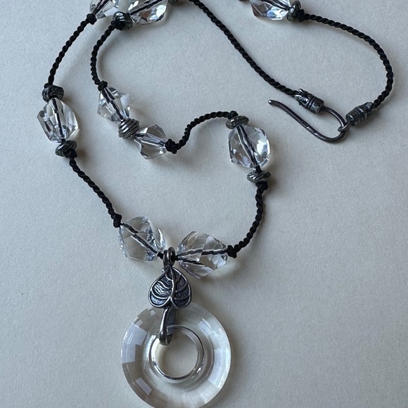 Swarovski Clear Ring Pendant on Black Cord with BiCone Beads - Picture 1 of 5
